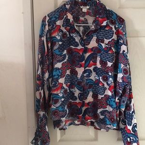 Monk fun print button down top